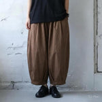 綿麻 無地 アンクル丈（9分丈） ハイウエスト レトロ ガウチョパンツ
