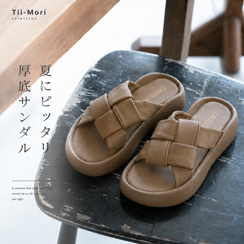 フラットヒール ラウンドトゥ 平底 厚底サンダル