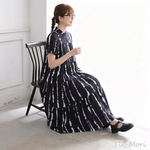 コットン素材 ストライプ柄 Aライン ロングワンピース
