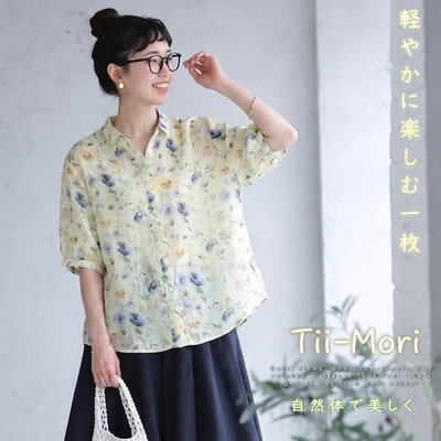 花柄 折り襟 シャツ