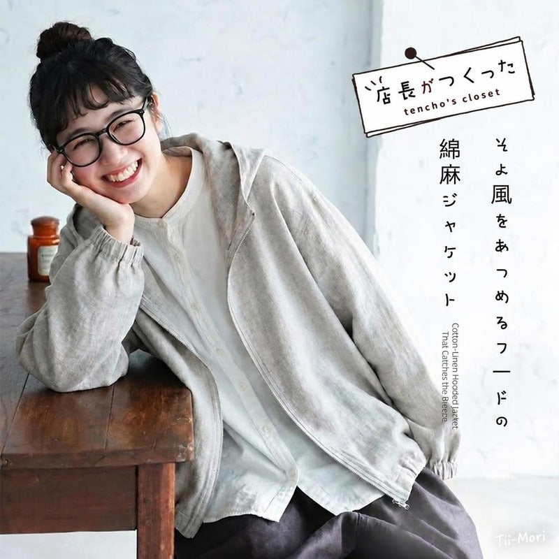 M～4XL そよ風をあつめるフードの綿麻ジャケット
