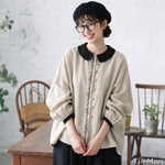 コットン 刺繍 長袖 無地 シャツ