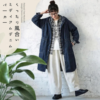 S～4XL くったり風合い ミディアムデニムパーカー