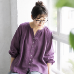 S～5XL 無地 ラウンドネック ボタン シャツ