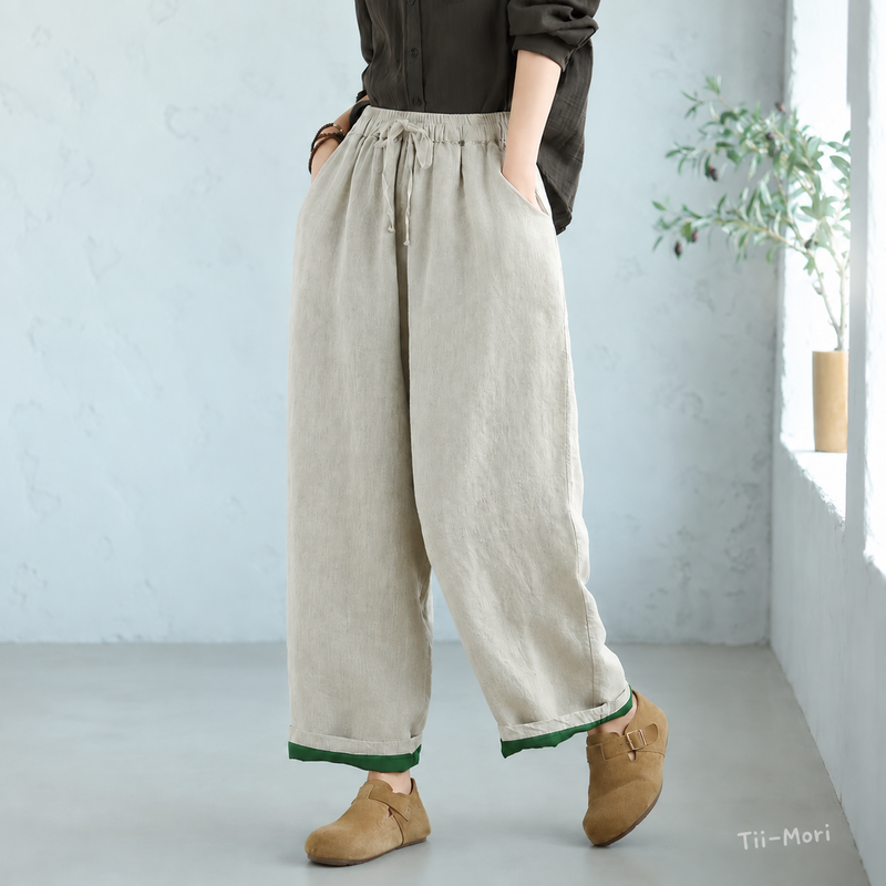 綿麻 配色 パンツ