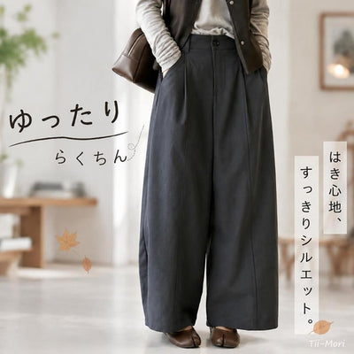 ワイドレッグ ウエストゴム 実用的 ロングパンツ