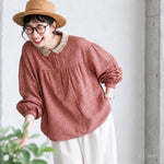 チェック柄 長袖 パフカラー ブラウス