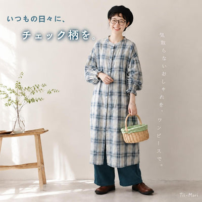チェック柄 長袖 シャツワンピース