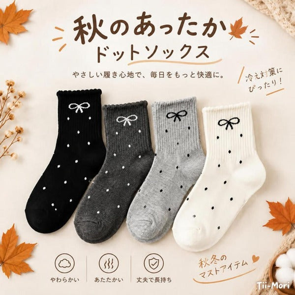 ドット柄 リボンモチーフ ミッドソックス
