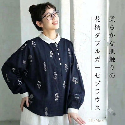 花柄ダブルガーゼブラウス