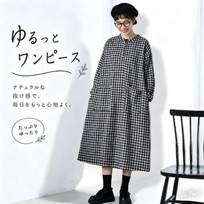チェック柄 オーバーシルエット ミディ丈 ワンピース