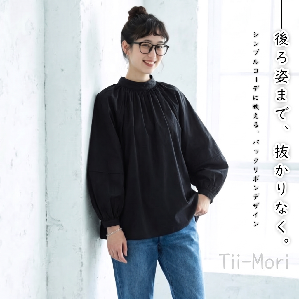 コットン ビッグシルエット ボウタイ シャツ