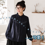 コットン 無地 刺繍 シャツ