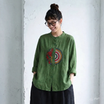 M～4XL 長袖 ボタン 刺繍 シャツ