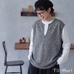 ボーダー キーネック セット風デザイン 切り替え袖 Tシャツ