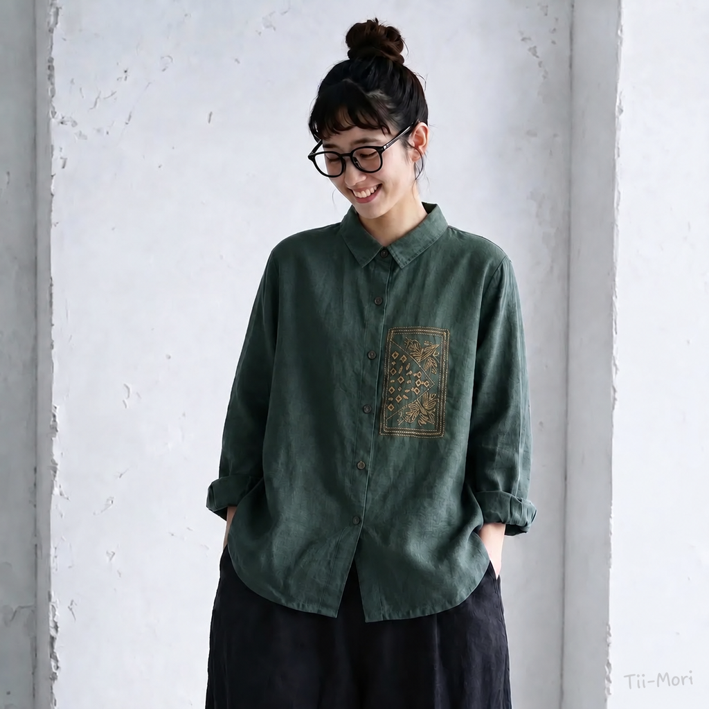 刺繍 ボタン シャツ