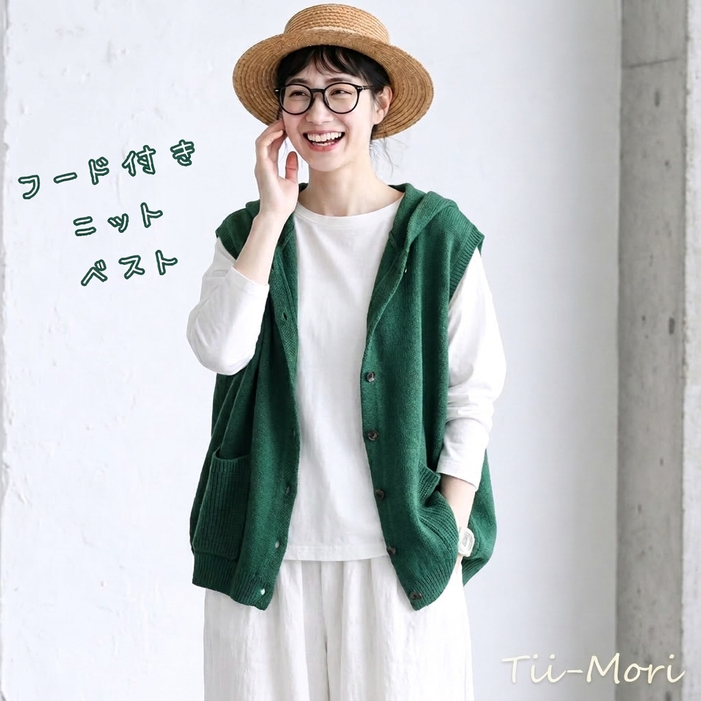 無地 フード付き ビッグシルエット ベスト