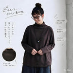 L～5XL モックネック バックボタン ルーズ レトロ 長袖 Ｔシャツ