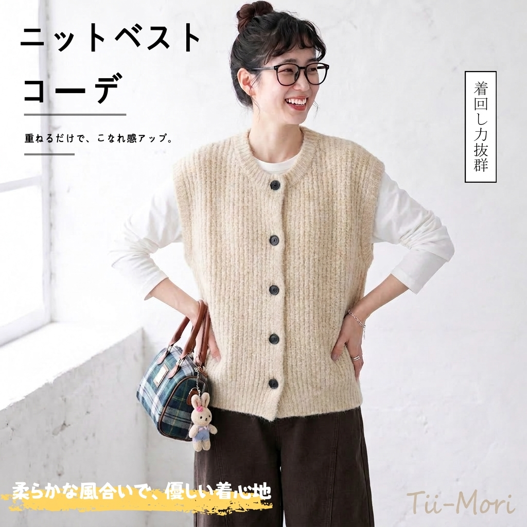 無地 ボタン ニット ベスト