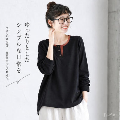 ボタン 長袖 切り替え 配色 長袖 Ｔシャツ
