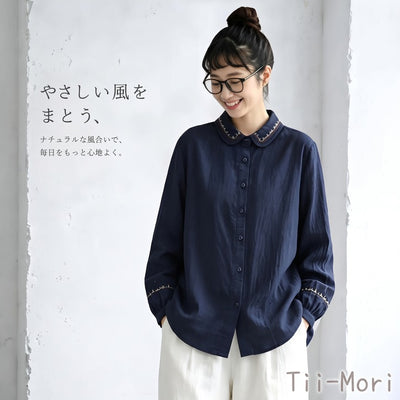 刺繍 無地 シャツ袖 長袖 エスニック系 シャツ