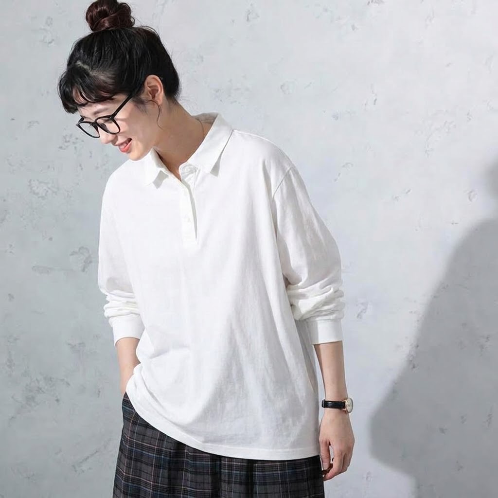 S～4XL ポロ襟 長袖トップス