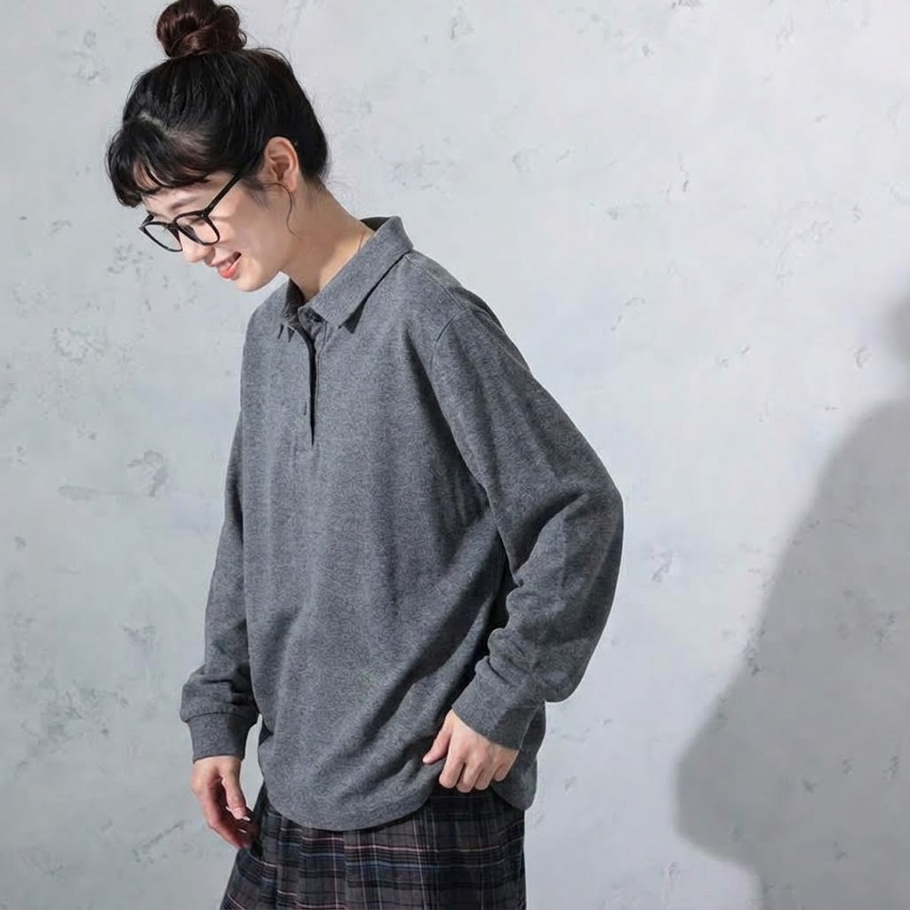 S～4XL ポロ襟 長袖トップス