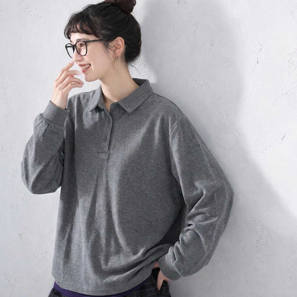 S～4XL ポロ襟 長袖トップス