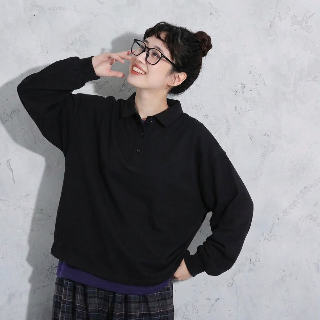 S～4XL ポロ襟 長袖トップス