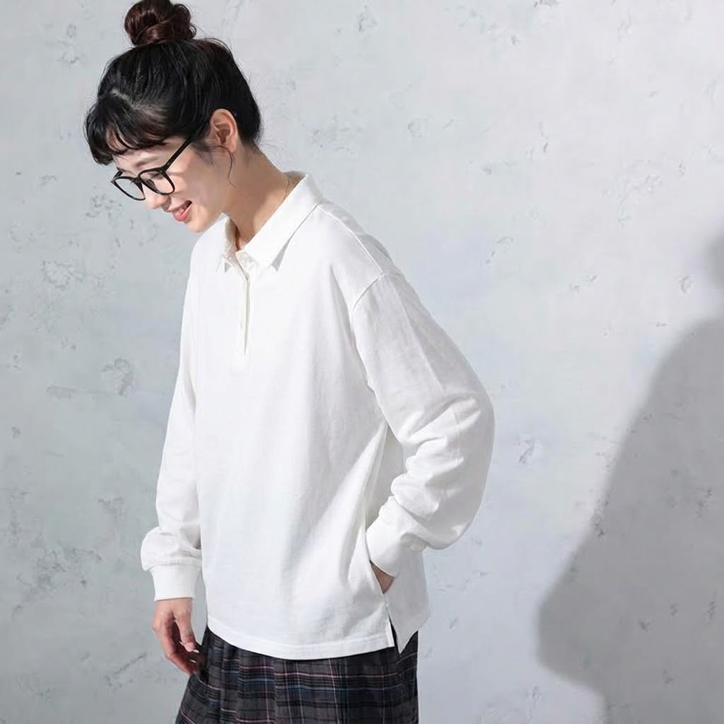 S～4XL ポロ襟 長袖トップス