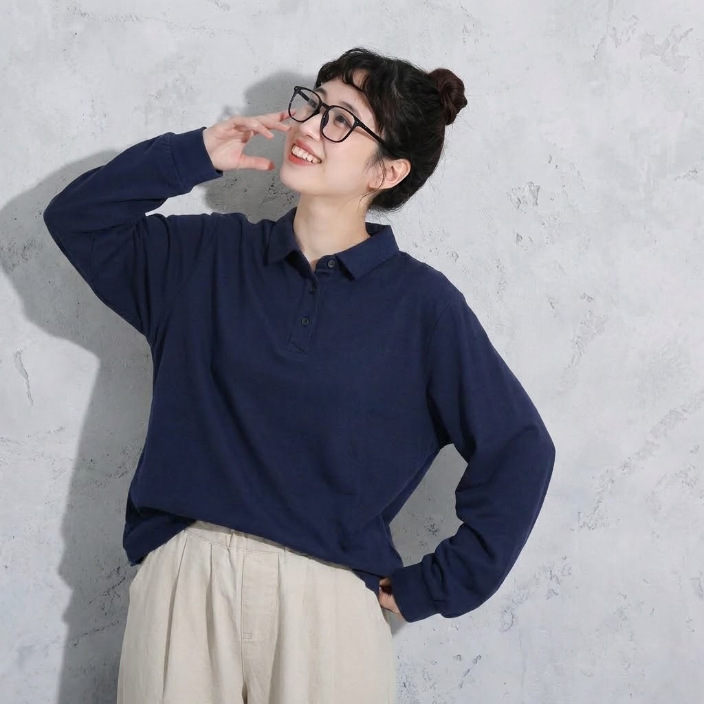 S～4XL ポロ襟 長袖トップス