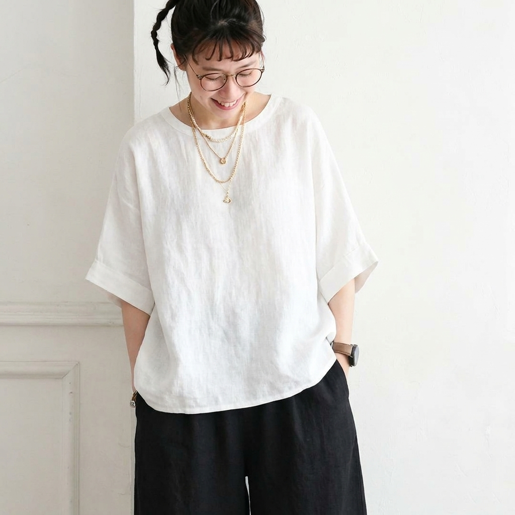 S～4XL 無地 プルオーバー 五分袖 ラウンドネック Tシャツ