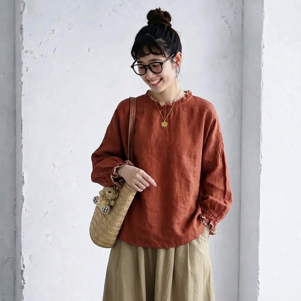 L～4XL 切り替え 花柄 長袖 シャツ