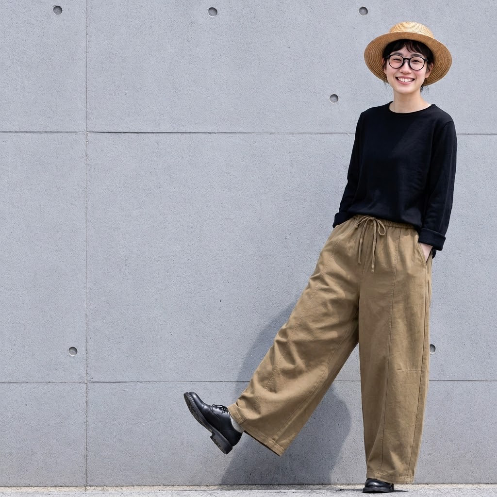 ウエストゴム ワイドパンツ ガウチョパンツ