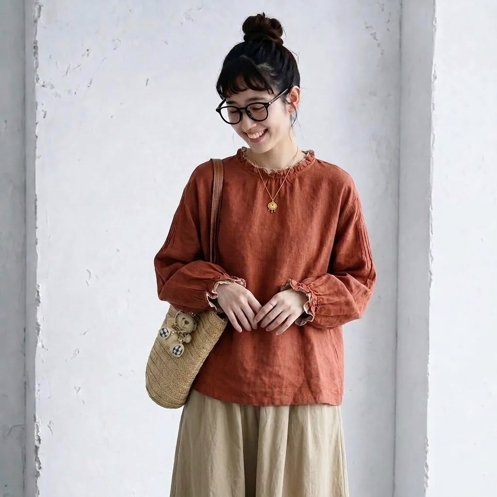 L～4XL 切り替え 花柄 長袖 シャツ