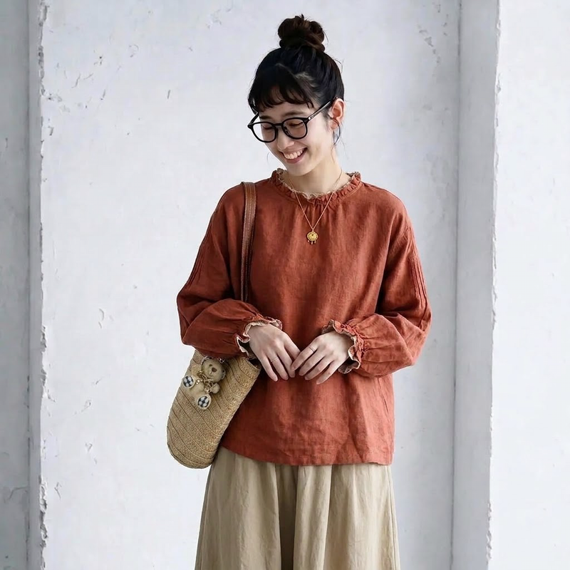 L～4XL 切り替え 花柄 長袖 シャツ