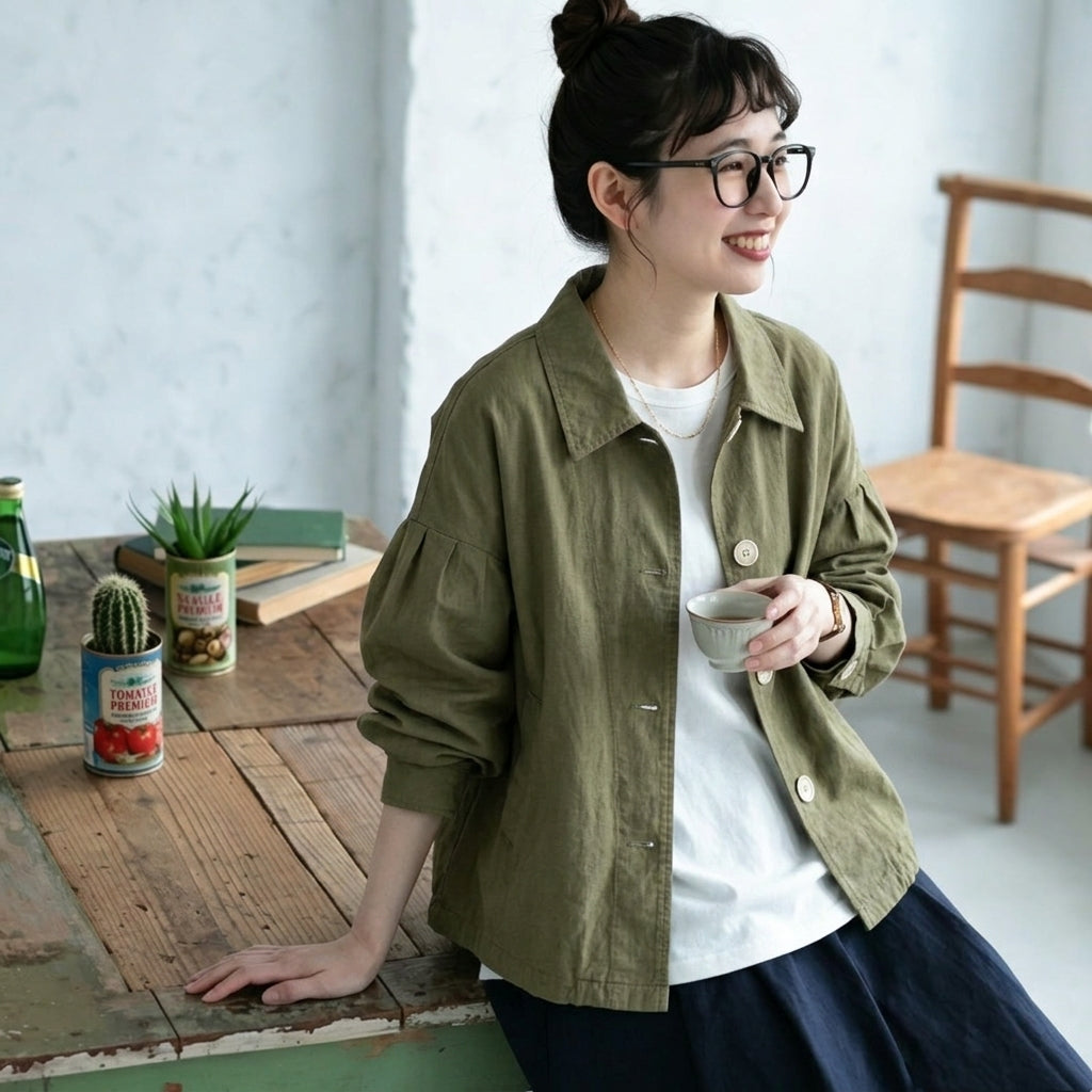 コットン M～4XL ボタン 無地 長袖 ジャケット