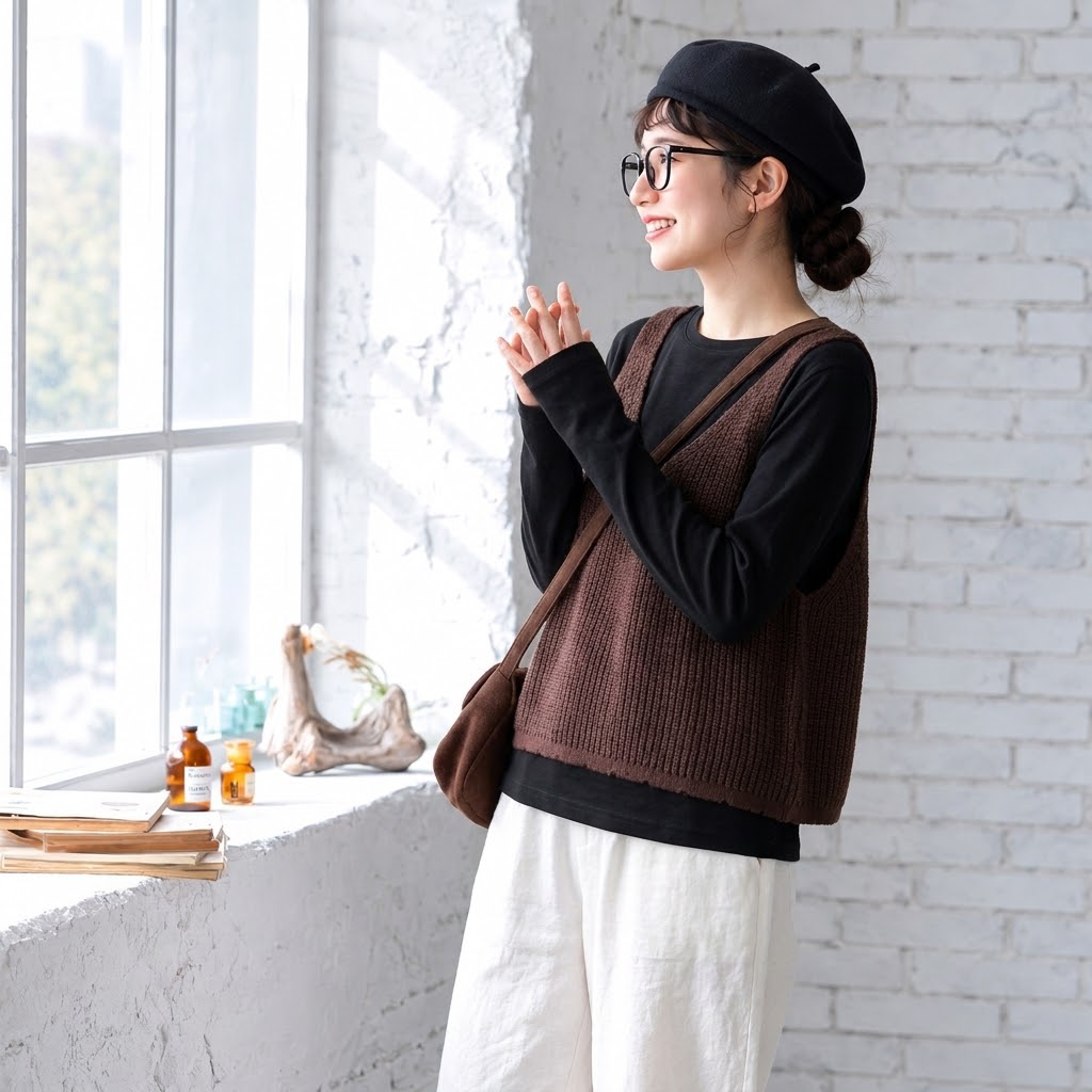 5色展開｜重ね着風 Vネックベスト