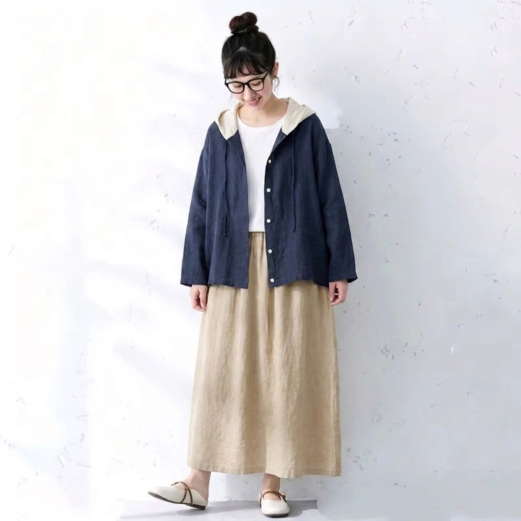 フード付きシャツ×フレアスカート セットアップ・単品