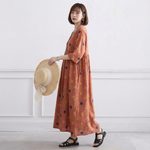 ドット柄 Aライン ロング ギャザー ワンピース
