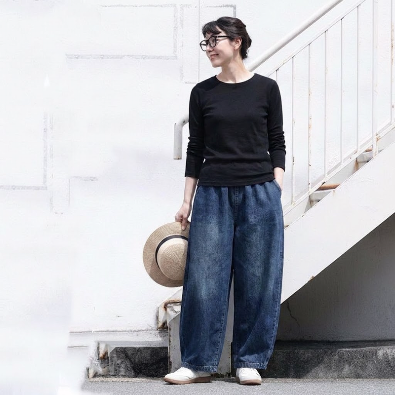 無地 ドローコード付き ジーンズ