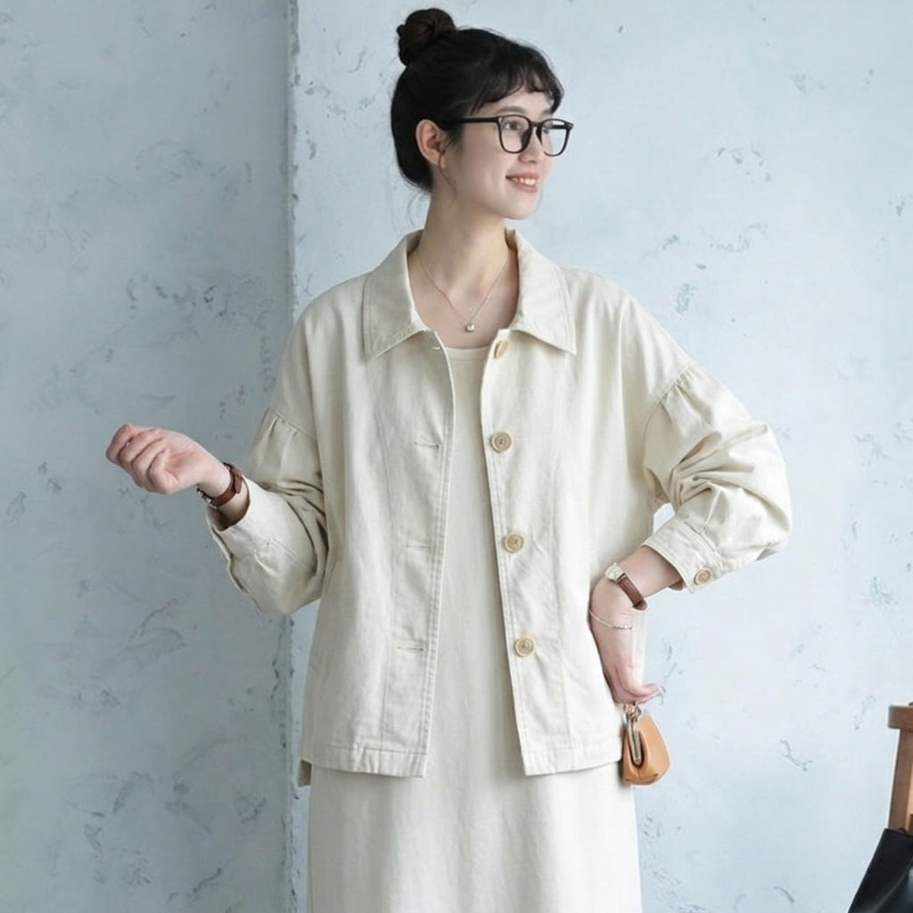 コットン M～4XL ボタン 無地 長袖 ジャケット