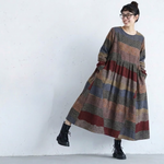 M～4XL 配色 長袖 切り替え ストレート カジュアルワンピース