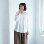 M～6L 綿麻 プリーツ長袖シャツ