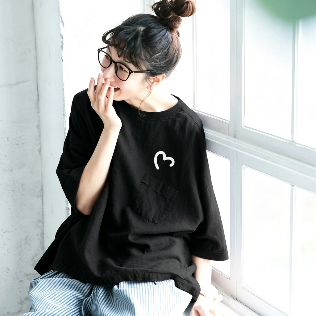 コットン ラウンドネック 半袖 プリント Tシャツ
