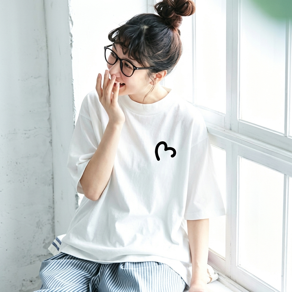 コットン ラウンドネック 半袖 プリント Tシャツ