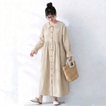 L～4XL フリル袖 長袖 無地 レトロ ワンピース