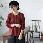 ボタン 長袖 無地 刺繍 レトロ シャツ