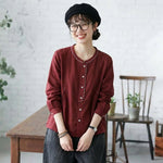 ボタン 長袖 無地 刺繍 レトロ シャツ