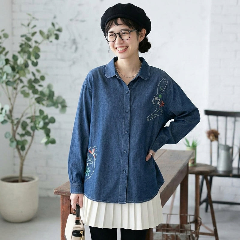 ボタン 長袖 刺繍 シャツ